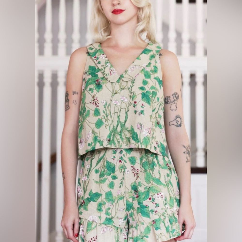 Christine Alcalay Penny Top Boho Floral Linen Cotton Women's Size Small